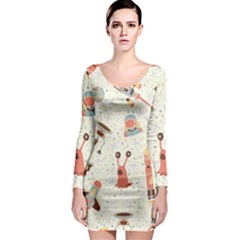 Seamless-background-with-spaceships-stars Long Sleeve Bodycon Dress