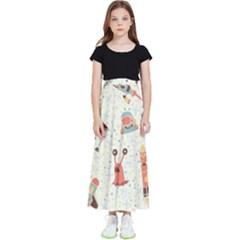 Seamless-background-with-spaceships-stars Kids  Flared Maxi Skirt by nate14shop