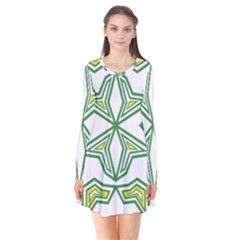 Abstract Pattern Geometric Backgrounds Long Sleeve V-neck Flare Dress by Eskimos