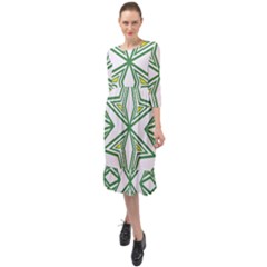 Abstract Pattern Geometric Backgrounds Ruffle End Midi Chiffon Dress by Eskimos