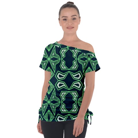 Abstract Pattern Geometric Backgrounds  Off Shoulder Tie-up Tee by Eskimos