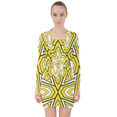 Abstract Pattern Geometric Backgrounds  V-neck Bodycon Long Sleeve Dress by Eskimos