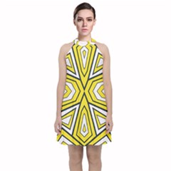 Abstract Pattern Geometric Backgrounds  Velvet Halter Neckline Dress 