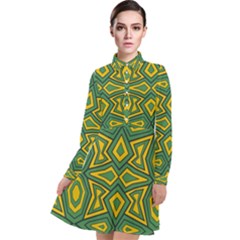 Abstract Pattern Geometric Backgrounds Long Sleeve Chiffon Shirt Dress by Eskimos