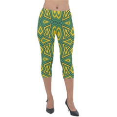 Abstract Pattern Geometric Backgrounds Lightweight Velour Capri Leggings  by Eskimos