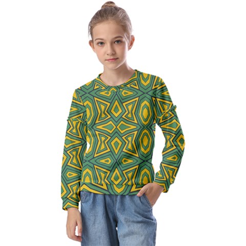 Abstract Pattern Geometric Backgrounds Kids  Long Sleeve Tee With Frill  by Eskimos