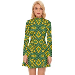 Abstract Pattern Geometric Backgrounds Long Sleeve Velour Longline Dress by Eskimos