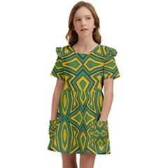 Abstract Pattern Geometric Backgrounds Kids  Frilly Sleeves Pocket Dress by Eskimos