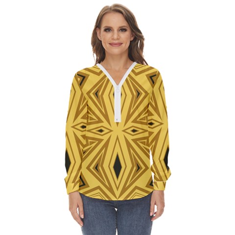 Abstract Pattern Geometric Backgrounds Zip Up Long Sleeve Blouse by Eskimos