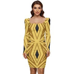 Abstract Pattern Geometric Backgrounds Women Long Sleeve Ruched Stretch Jersey Dress by Eskimos