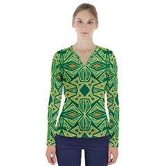 Abstract Pattern Geometric Backgrounds V-neck Long Sleeve Top by Eskimos