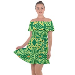 Abstract Pattern Geometric Backgrounds Off Shoulder Velour Dress by Eskimos