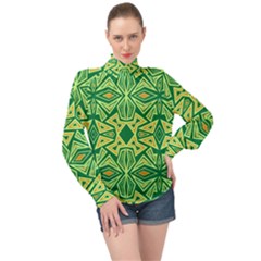 Abstract Pattern Geometric Backgrounds High Neck Long Sleeve Chiffon Top by Eskimos