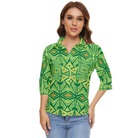 Abstract Pattern Geometric Backgrounds Women s Quarter Sleeve Pocket Shirt by Eskimos