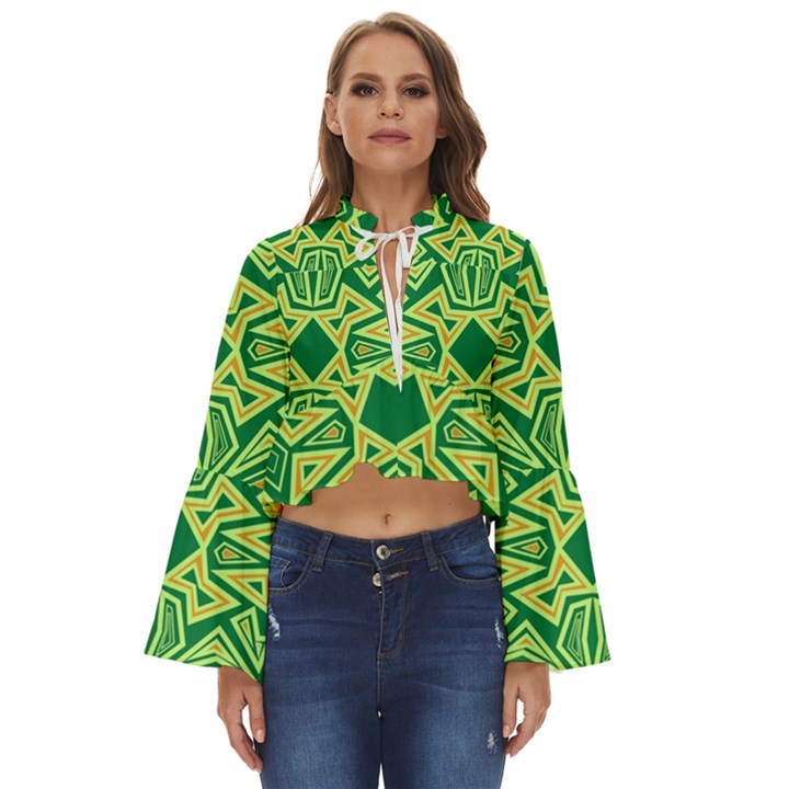 Abstract pattern geometric backgrounds Boho Long Bell Sleeve Top