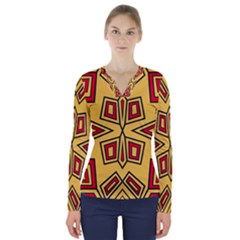 Abstract Pattern Geometric Backgrounds V-neck Long Sleeve Top by Eskimos