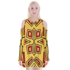 Abstract Pattern Geometric Backgrounds Velvet Long Sleeve Shoulder Cutout Dress