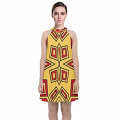 Abstract Pattern Geometric Backgrounds Velvet Halter Neckline Dress 