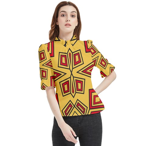 Abstract Pattern Geometric Backgrounds Frill Neck Blouse by Eskimos