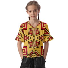 Abstract Pattern Geometric Backgrounds Kids  V-neck Horn Sleeve Blouse by Eskimos