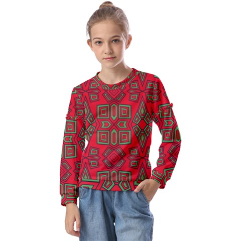 Abstract Pattern Geometric Backgrounds Kids  Long Sleeve Tee With Frill  by Eskimos