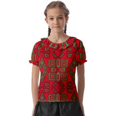 Abstract Pattern Geometric Backgrounds Kids  Frill Chiffon Blouse by Eskimos