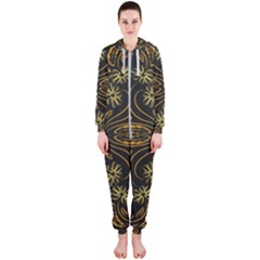 Folk Flowers Print Floral Pattern Ethnic Art Hooded Jumpsuit (ladies)