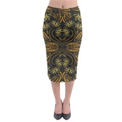 Folk Flowers Print Floral Pattern Ethnic Art Midi Pencil Skirt by Eskimos