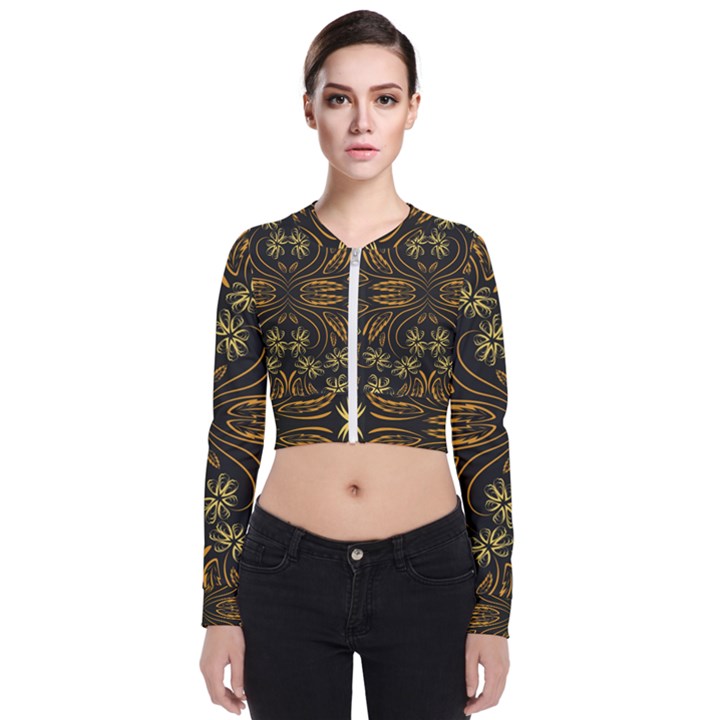 Folk flowers print Floral pattern Ethnic art Long Sleeve Zip Up Bomber Jacket