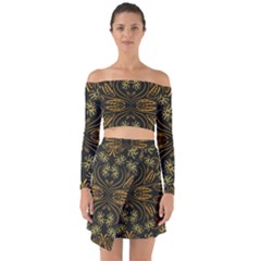 Folk Flowers Print Floral Pattern Ethnic Art Off Shoulder Top With Skirt Set by Eskimos