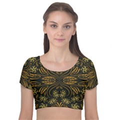 Folk Flowers Print Floral Pattern Ethnic Art Velvet Short Sleeve Crop Top  by Eskimos