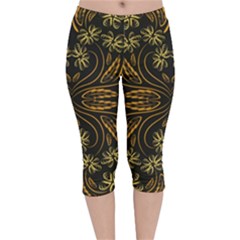 Folk Flowers Print Floral Pattern Ethnic Art Velvet Capri Leggings  by Eskimos