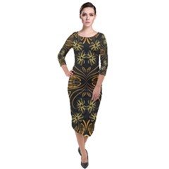 Folk Flowers Print Floral Pattern Ethnic Art Quarter Sleeve Midi Velour Bodycon Dress by Eskimos