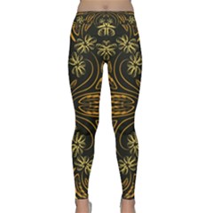 Folk Flowers Print Floral Pattern Ethnic Art Classic Yoga Leggings by Eskimos