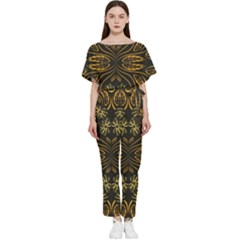 Folk Flowers Print Floral Pattern Ethnic Art Batwing Lightweight Chiffon Jumpsuit by Eskimos