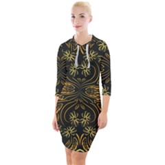 Folk Flowers Print Floral Pattern Ethnic Art Quarter Sleeve Hood Bodycon Dress by Eskimos