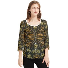 Folk Flowers Print Floral Pattern Ethnic Art Chiffon Quarter Sleeve Blouse by Eskimos