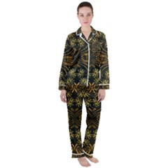 Folk Flowers Print Floral Pattern Ethnic Art Satin Long Sleeve Pajamas Set