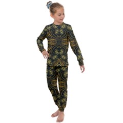 Folk Flowers Print Floral Pattern Ethnic Art Kids  Long Sleeve Set 