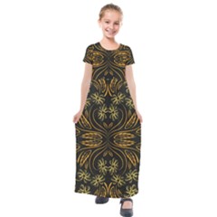 Folk Flowers Print Floral Pattern Ethnic Art Kids  Short Sleeve Maxi Dress by Eskimos