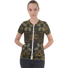 Folk Flowers Print Floral Pattern Ethnic Art Short Sleeve Zip Up Jacket by Eskimos