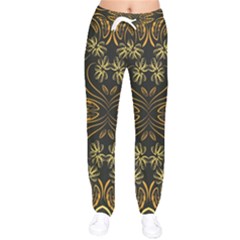 Folk Flowers Print Floral Pattern Ethnic Art Women Velvet Drawstring Pants