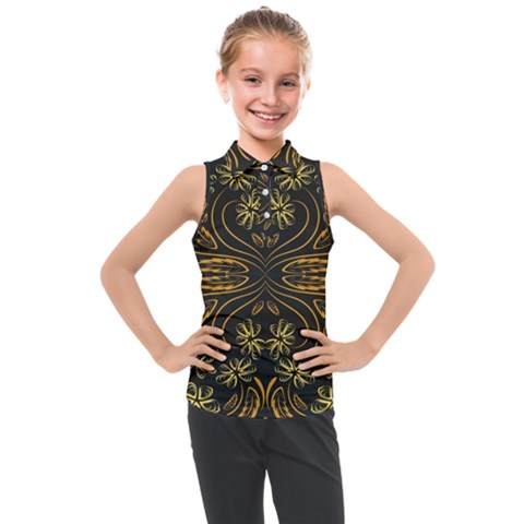 Folk Flowers Print Floral Pattern Ethnic Art Kids  Sleeveless Polo Tee by Eskimos