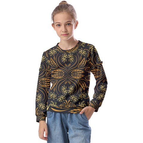 Folk Flowers Print Floral Pattern Ethnic Art Kids  Long Sleeve Tee With Frill  by Eskimos