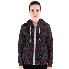 Folk Flowers Print Floral Pattern Ethnic Art Women s Zipper Hoodie