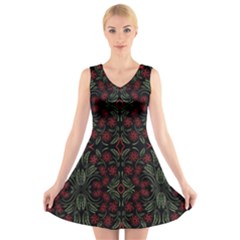 Folk Flowers Print Floral Pattern Ethnic Art V-neck Sleeveless Dress by Eskimos