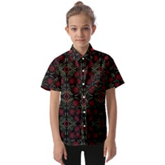 Folk Flowers Print Floral Pattern Ethnic Art Kids  Short Sleeve Shirt by Eskimos