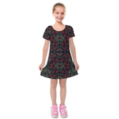 Folk Flowers Print Floral Pattern Ethnic Art Kids  Short Sleeve Velvet Dress