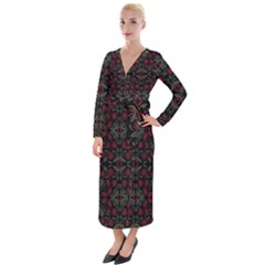 Folk Flowers Print Floral Pattern Ethnic Art Velvet Maxi Wrap Dress by Eskimos