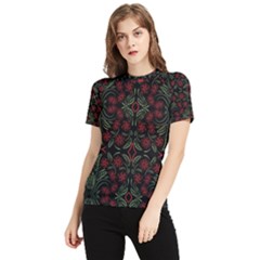 Folk Flowers Print Floral Pattern Ethnic Art Women s Short Sleeve Rash Guard by Eskimos